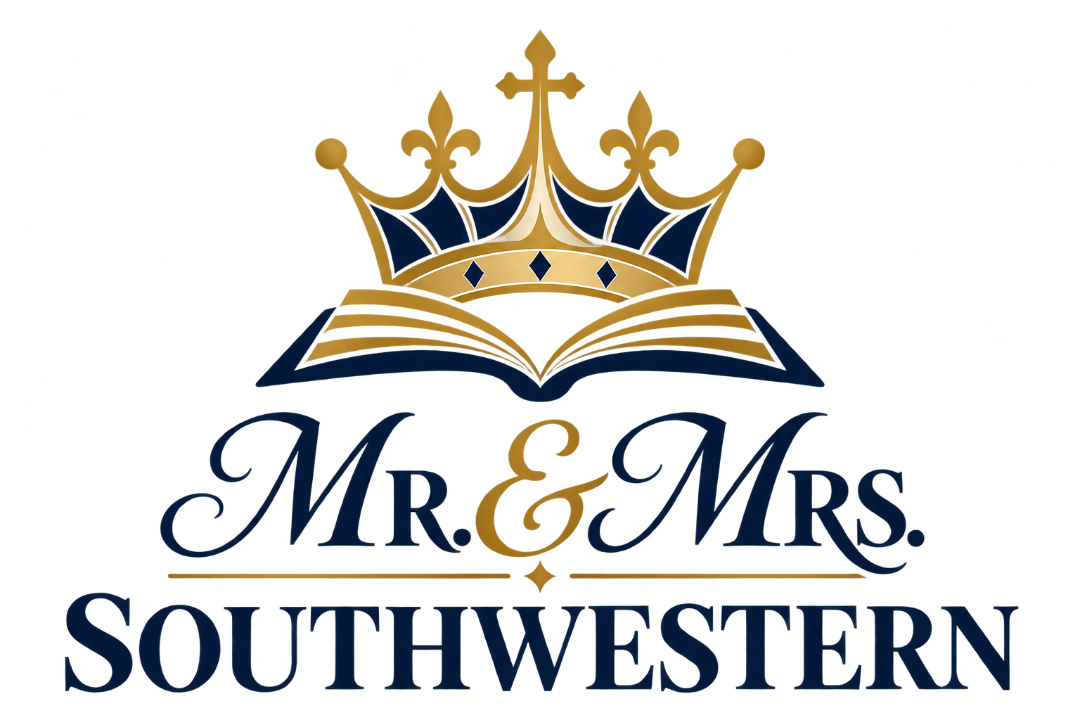 Mr. and Mrs. Southwestern crown and open book logo